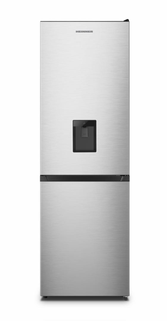 Combina frigorifica Heinner HCNF-N300XWDF+, 300l, Clasa F, Full No Frost, Dozator de apa, Display interior, Iluminare LED,186 cm, Argintiu